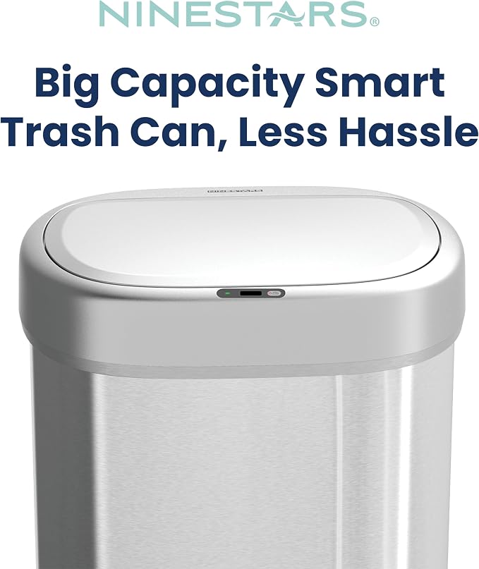 Ninestars DZT-80-24 Automatic Motion Sensor Trash Can with Adjustable Sensor Range, Stainless Steel Base, Silver Lid, 21 Gallon