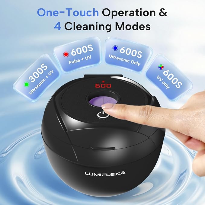 Ultrasonic Retainer Cleaner-45kHz Retainer Cleaner Machine,4 Modes Ultrasonic Cleaner for Dentures, Aligners,Mouth Guards, Braces,Toothbrush,Jewelry-200ML Dental Pod(Black)
