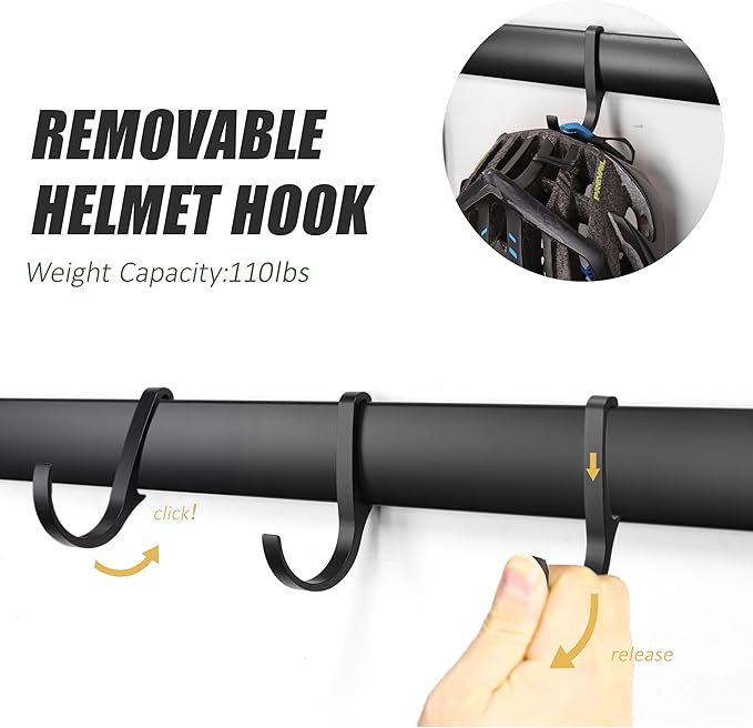 Wall 2/3/4 Bike rack, Fits Max 3 Inch for Mountain Bike eBike, 110 lbs Weight Capacity, with Helmet Hook, Modular Hook Track Design Heavy duty Wall mount Bicycle Hanger for Garage Storage