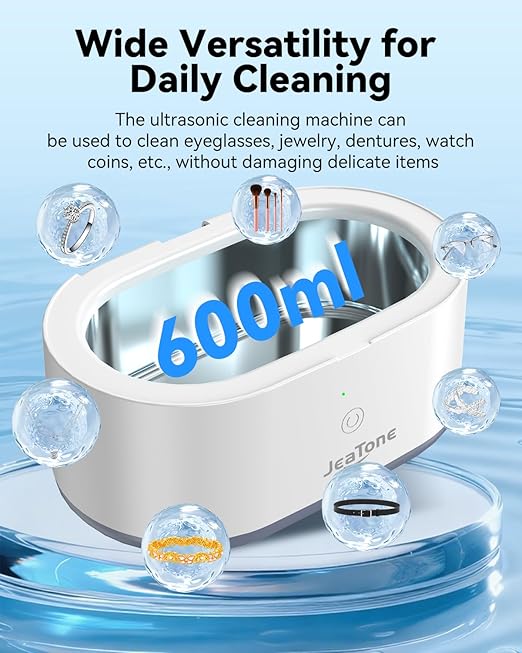 JeaTone Ultrasonic Jewelry Cleaner Machine (Gray & White, 2-Pack), SUS304 Stainless Steel 20oz Tank, 46KHz Ultrasonic Cleaner for Jewelry, Eyeglasses, Rings, Retainer & More