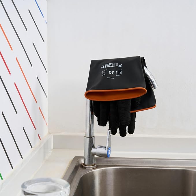 Restaurantware Chemical Resistant Gloves 10 Pairs 13.78 Inch Rubber Industrial Work Gloves Heavy Duty Unlined Black Non-Slip Roll Cuff Reusable Gloves for Mining