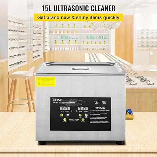 VEVOR 15L Upgraded Ultrasonic Cleaner (600W Heater,360W Ultrasonic) Professional Digital Lab Ultrasonic Parts Cleaner with Heater Timer for Glass Dental Instruments Cleaning