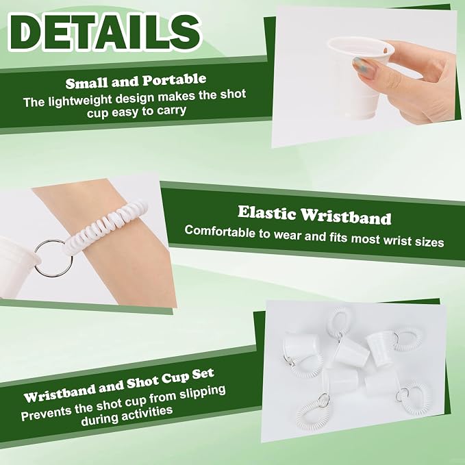 30 Pcs White Shot Cups with Wristband for Party 2oz Plastic Shot Glasses Bulk Disposable Mini Shot Glasses with Bracelet Wear On Solo Cups for Wedding Graduation Party Beer Taste Serving Birthday