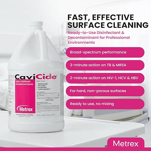 Metrex CaviCide Surface Disinfectant Cleaner, 13-1000 – Multi-Purpose Disinfectant & Cleaner for Medical Devices, NICU, Operating Rooms, Patient Care Areas, Labs, Schools – 1 Gallon (4 Bottles/Case)