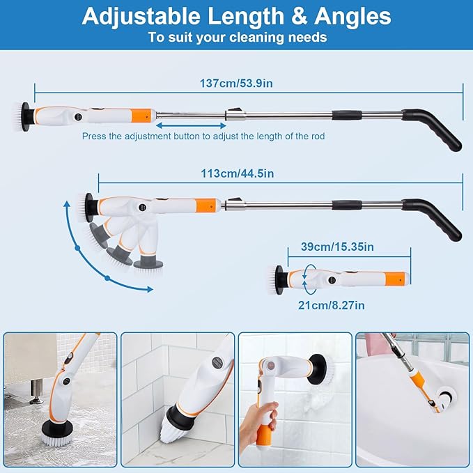 Electric Spin Scrubber with Extendable Handle & 4 Adjustable Angles, High-Speed Cleaning Brush for Versatile Deep Cleaning, Perfect for Bathroom, Shower, Tub, Tiles & Floors