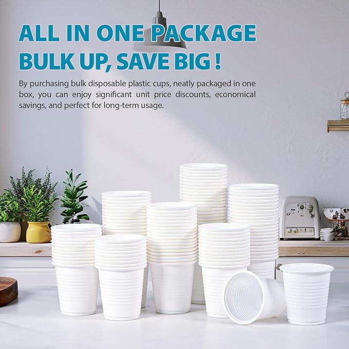 Lilymicky 2000 PACK 3 oz White Plastic Cups, 3 Ounce Disposable Plastic Bathroom Cups for Tasting, Drinking