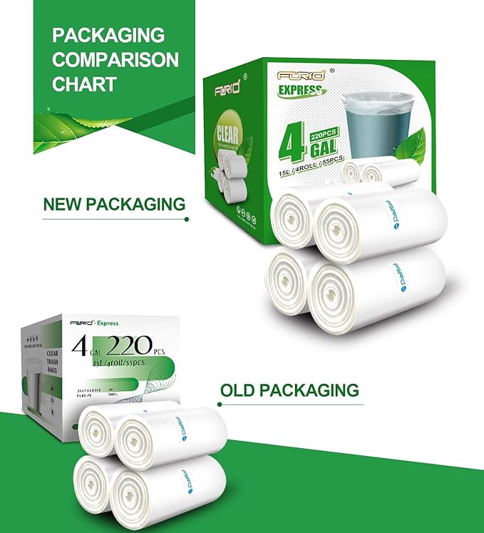 FORID Clear Small Trash Bags, 4 Gallon Garbage Bags, Wastebasket Bin Liners 330 Count Plastic Trash Bags for Bathroom Bedroom Office Trash Can 15 Liters - Durable & Thick Trash Bag (Pack of 2)