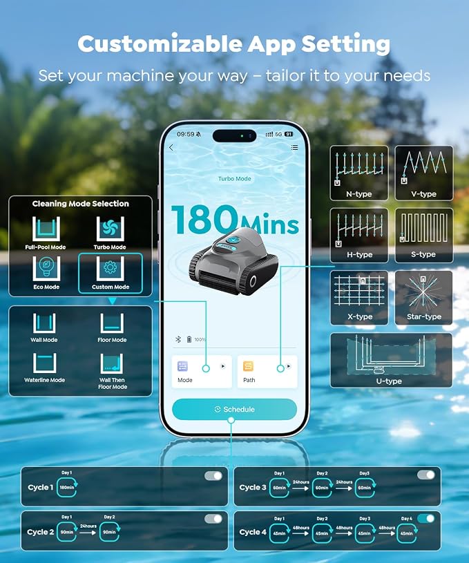 (2026 Upgrade) BRINBO C1 Robotic Pool Cleaner with 180 Mins, Pool Vacuum for Inground Ground Pools up to 1615 sq.ft, Smart Routing, Wall Climbing, Dual Filtration, with APP, Multi-Mode (Carbon Gray)