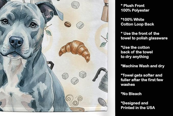 Caroline's Treasures Blue American Staffordshire Terrier Coffee Bar Kitchen Towel Velour Plush Front and Cotton Loop Back Machine Washable