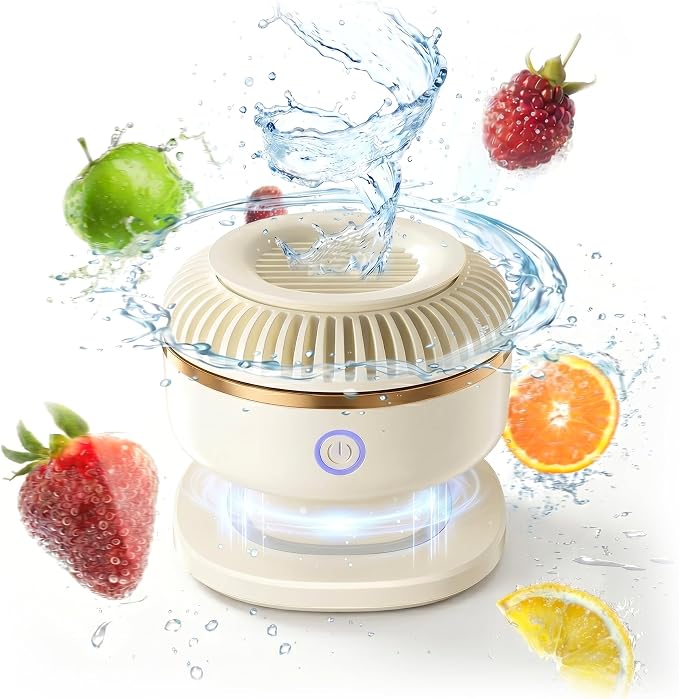 Titanium Electrolysis Vegetable Cleaner, Cordless Fruit Washing Machine with Intermittent Vortex Tech, IPX7 Waterproof Food Purifier for Deep Cleaning