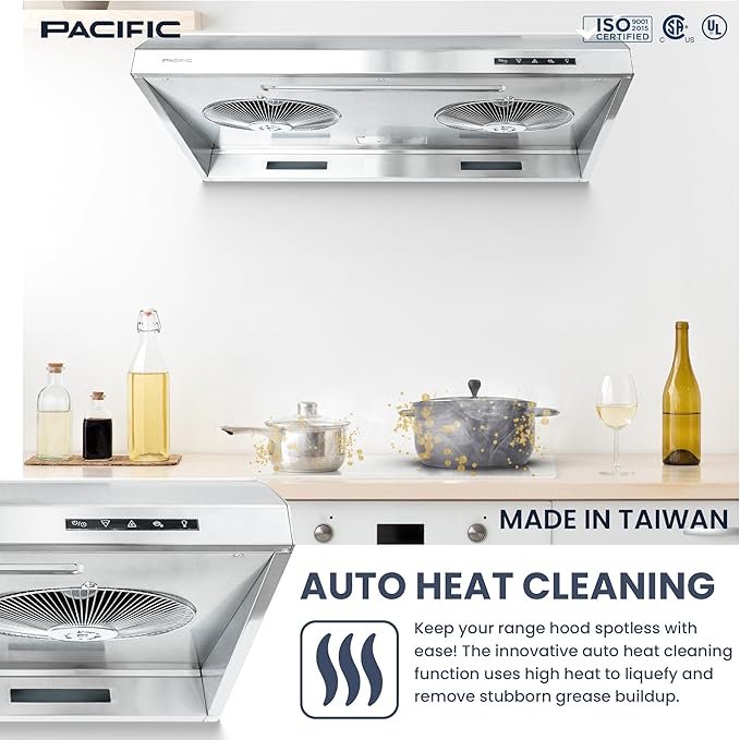 Pacific Range Hood, 900 CFM, 30 Inches, Stainless Steel, Auto Heat Cleaning, 3-way ducting options, PW2300HAS