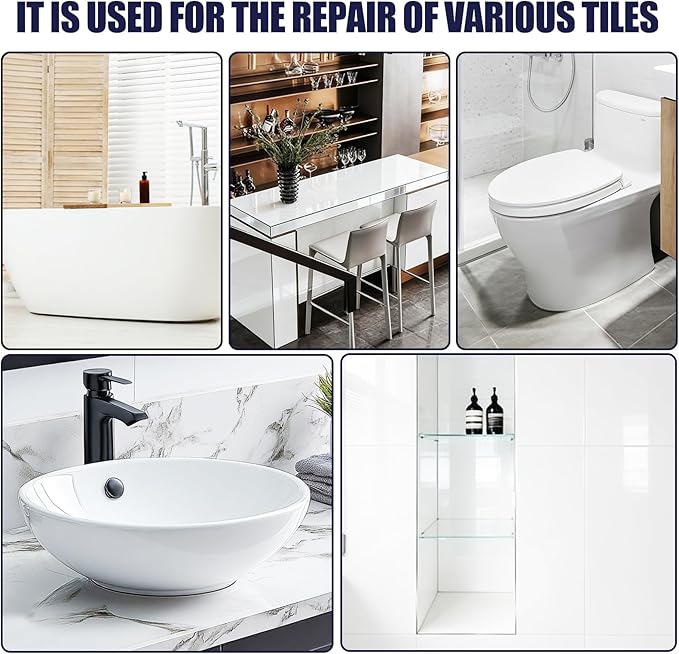 White Tile Paint and Tile Refinishing Kit 32.0 Fl Oz/50-55sq.ft bathtub bathroom wall paint, resurfacing sink tub waterproof kitchen countertop