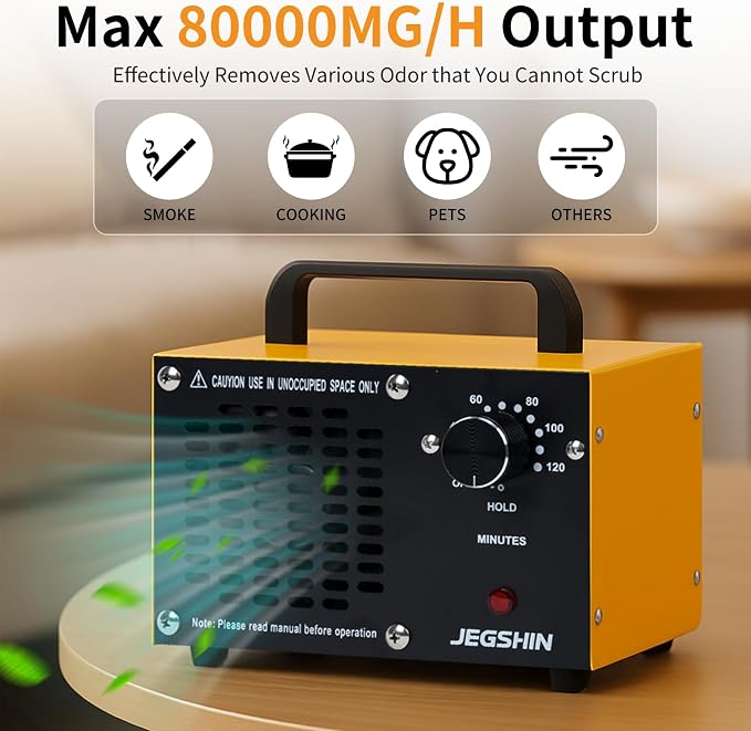Ozone Generator 80,000mg/h, High Capacity Ozone Odor Eliminator Portable Ozonator for Home/Car/Pet/Basement Odor Suitable for Spaces up to 7,000 Square Feet