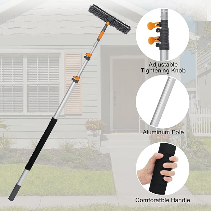 20FT Reach Window Squeegee with 5-13 FT Extension Poles, Extra-Large 14" Window Squeegee Window Cleaning Kit with Telescopic Pole,Window Cleaner Tool with Adjustable Head, for High Window, Glass, RV