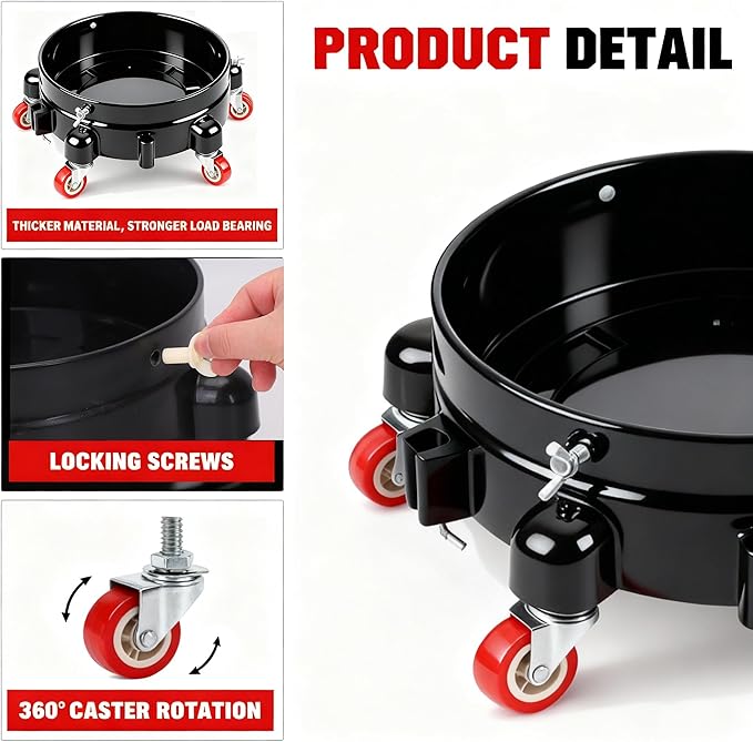 2 Pcs 5 Gallon Bucket Dolly 11 Inch Black White | Connectable 5 Heavy Duty 360° Wheel Rolling Locking Casters Black & White Set for Car Wash Garden & Garage
