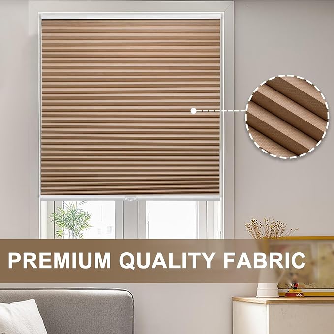 MYshade Cordless Blackout Cellular Shades, 1.5" Honeycomb Window Blinds for Bedroom & Nursery, Thermal Insulated, Noise Reducing, Privacy Shades, Inside or Outside Mount (52" W x 72" H, Light Brown)