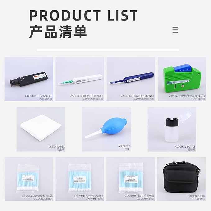 FTTH Fiber Optics Cleaning Kit with Fiber Cleaning Cassette for FC SC ST LC MU Connectors 1.25mm/2.5mm Fiber Cleaner Pen Microscope 400 Times Fibra Connector