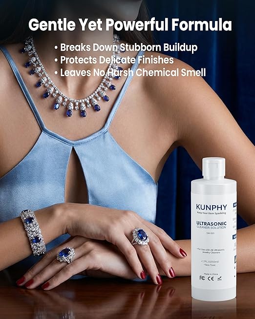 kunphy Jewelry Cleaner Solution -Ultrasonic Cleaner Solution for Gold, Silver, Platinum Diamonds and Non-Porous Precious & Semi-Precious Jewelry 1.7 oz(50ml)
