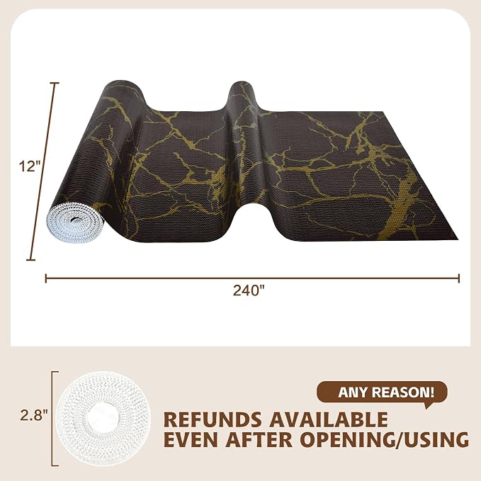 2-Layer Drawer and Shelf Liner for Kitchen Cabinet: 23.6in X 20Ft Non Slip Waterproof Shelf Paper Non Adhesive Refrigerator Liners Black/Gold Marble Easy Liners for Bathroom with Knife Tape Measure