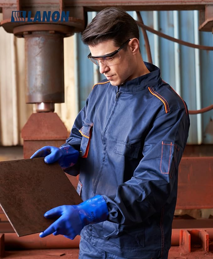 LANON 6 Pairs PVC Chemical Resistant Gloves, Heavy-Duty Rubber Gloves, Acid, Alkali and Oil Protection, Non-Slip, XL