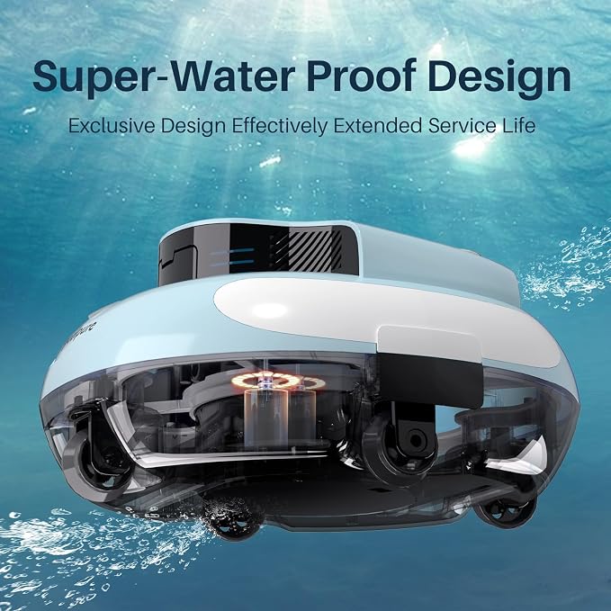 POOLPURE DR-SP45G – 120-Minute Robotic Pool Cleaner with Dual 35W Motors, Long-Lasting Battery, and Customizable Path, Ideal for Above-Ground Pools up to 45ft (Blue)