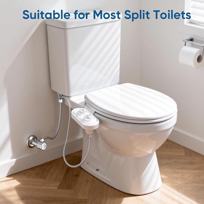 Bidet Attachment for Toilet Seat with Efficient Filter Element, Ultra-Slim Non-Electric Bidet, Posterior&Feminine Wash-(Retractable Dual Nozzles)，Adjustable Fresh Cold Water Pressure (White)