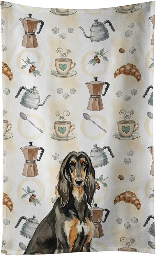 Caroline's Treasures Black & Tan Afghan Hound Coffee Bar Kitchen Towel Velour Plush Front and Cotton Loop Back Machine Washable