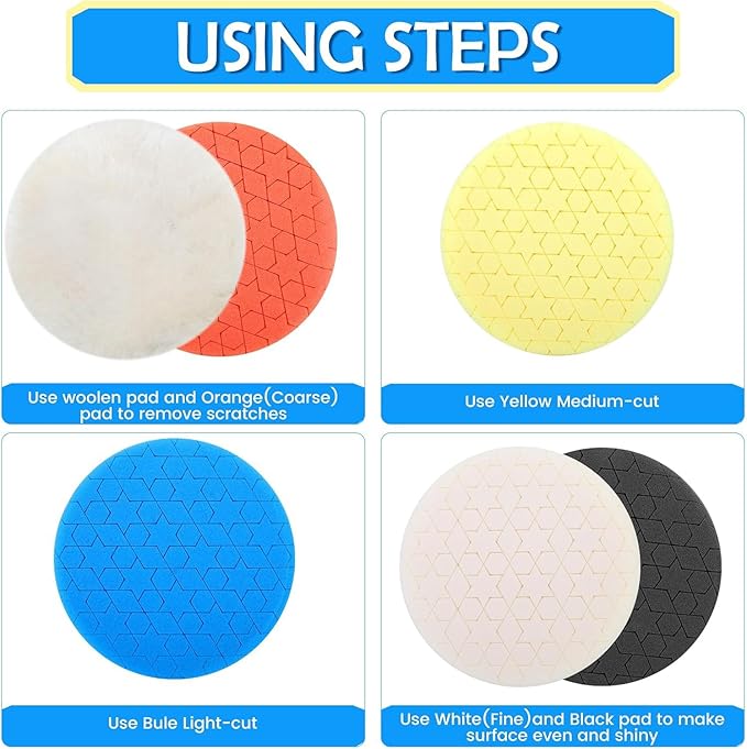 IPELY 6 Pcs 6 Inch Buffing Pads, Polishing Pads 6.5 Inch 165 mm Face for 6 Inch 150mm Base Plate Compounds, Buffer Pads for Polishing and Waxing