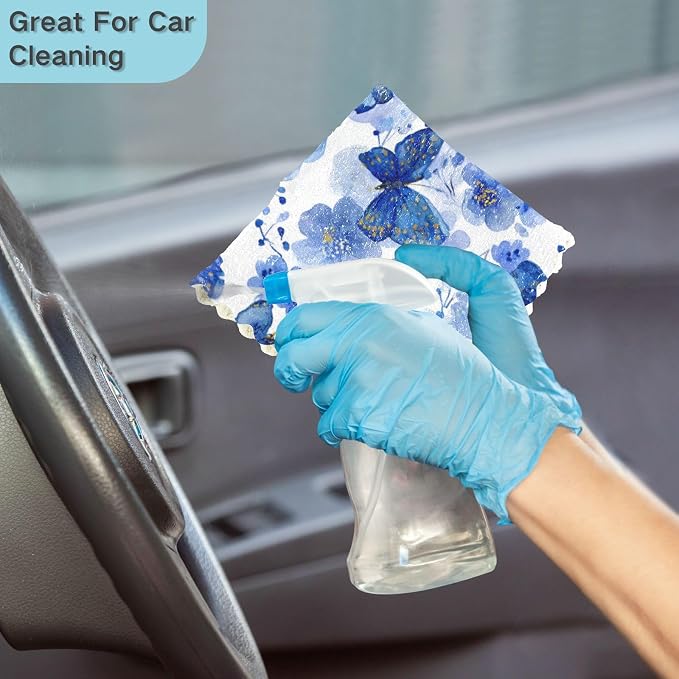 Watercolor Blue Butterfly Kitchen Towels Dish Cloths Set of 6 Microfiber Cleaning Cloths for Cars Super Absorbent Machine