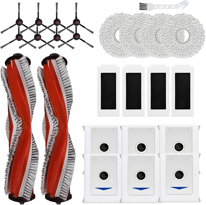25Pcs Replacement Parts for Yeedi M12 PRO+ Robot Vacuum Cleaner Accessories Kit, Includes 2 Main Brushes, 4 HEPA Filters, 4 Mop Pads, 6 Dust Bags & 8 Side Brushes