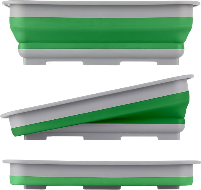 Collapsible Bucket for Cleaning 2-Pack - 7.27L Foldable Wash Bin Dish Tubs - Collapsible Wash Basin or Camping Sink Set for Beach, Tailgating or Soaking Laundry - Cleaning Supplies by Wakeman (Green)