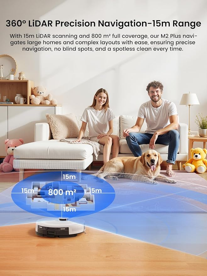 Lefant Robot Vacuum and Mop,75-Day Self-Emptying,6000Pa Powerful Suction,Customized Cleaning,Home Mapping, 140 Min Runtime, Roller Brush for Carpet,2.4G/5G WiFi/Alexa/APP/iWatch,M2 Plus