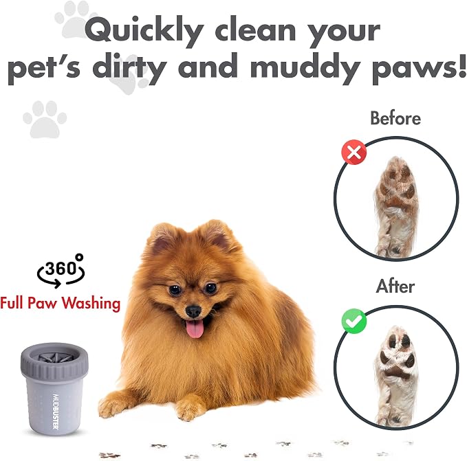 Dexas MudBuster Portable Dog Paw Cleaner, Premium Quality Small Light Gray Pet Accessory