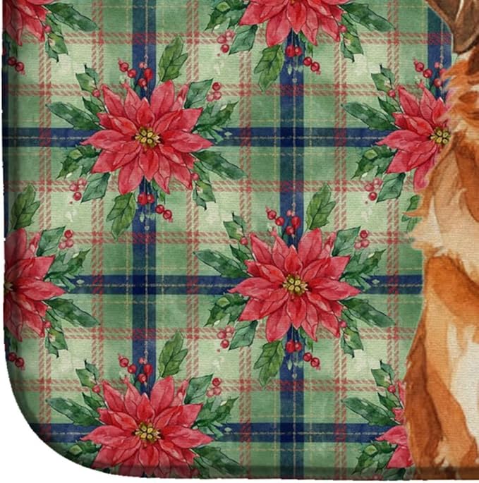 Caroline's Treasures Red Leonberger Christmas PoinsettIas Dish Drying Mat Absorbent Dish Drying Mat Pad for Kitchen Counter Dish Drainer Mat for Countertop, 14 x 21", Multicolor