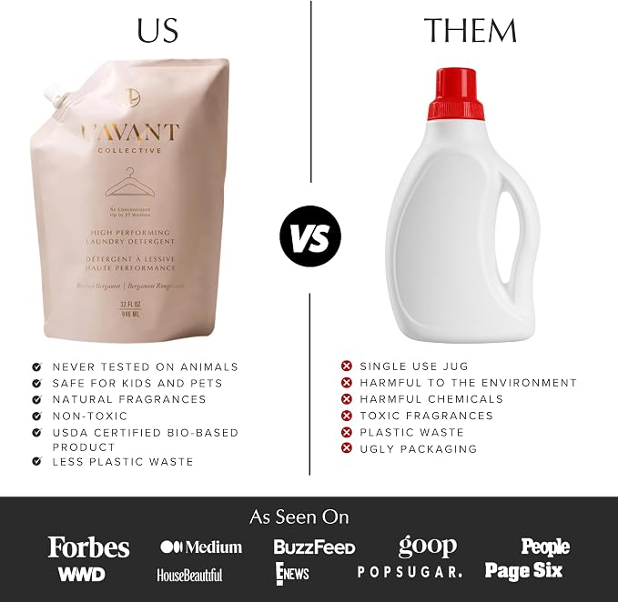 L'AVANT Collective Luxury Laundry Detergent Refill | Eco-Friendly, 75% Less Plastic | Blushed Bergamot | Natural Non-Toxic Liquid Laundry Soap with Enzymes | Plant-Based, HE Compatible | 32 oz