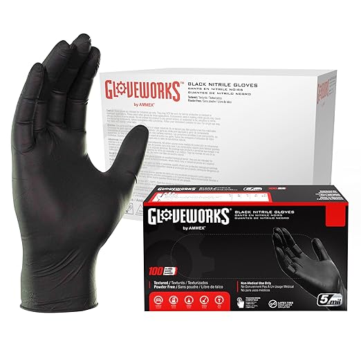 GLOVEWORKS Black Nitrile Gloves for Cooking, Food Prep, Disposable, 5 Mil, For Professional Cleaning, X-Small, Case of 1000