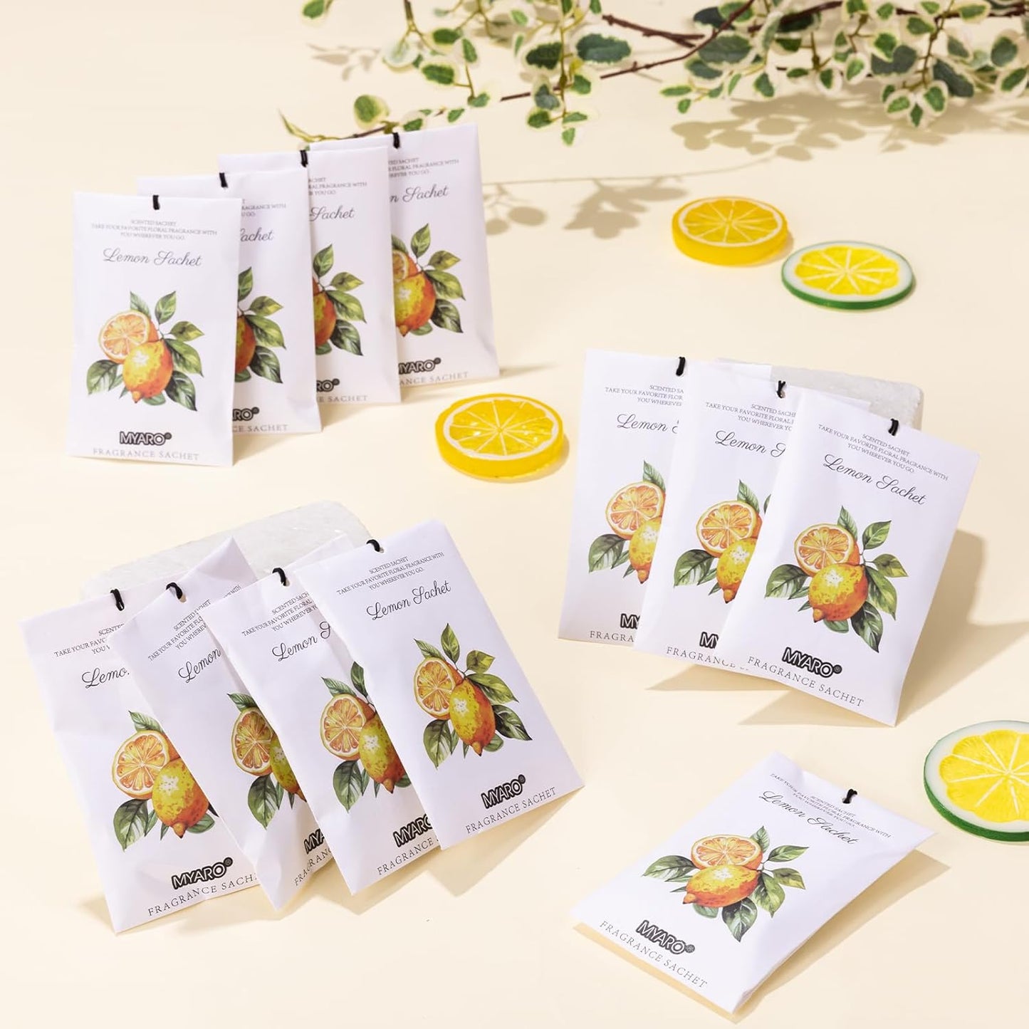 MYARO 12 Packs Lemon Scented Sachets for Drawer and Closet, Long-Lasting Closet Sachet Bags Drawer deodorizers Fresh Scents, Home Fragrance for Lover