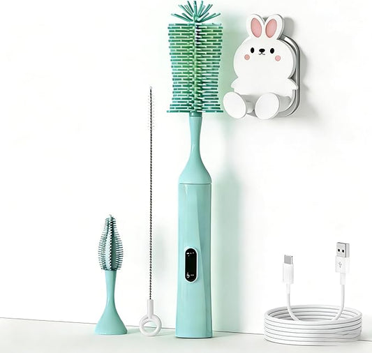 Rechargeable Electric Bottle Brush with 2 Speeds Powerful Automatic Bottle Cleaner,BPA-Free Silicone Spinning Design, Wall Mount & Straw Cleaner,Suitable for Baby Bottles & Kitchen (Alan+Alan)