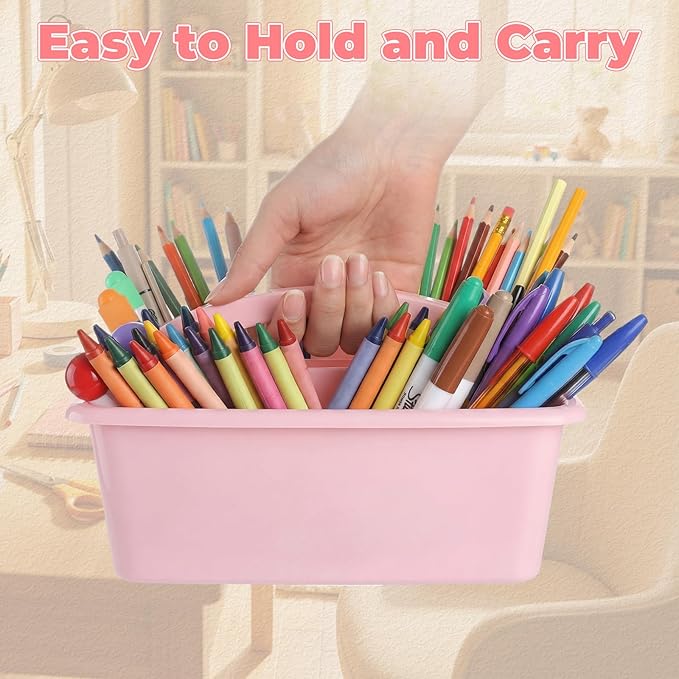 Kathfly 6 Pack Multipurpose Compartment Caddy, Plastic Storage Boxes with Handle, Assorted Colors Table Caddies Organizer for Classroom Office School Home Shower Supplies (Morandi Color)