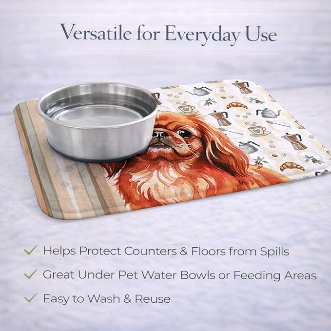 Caroline's Treasures Red Pekingese Coffee Bar Dish Drying Mat Absorbent Dish Drying Mat Pad for Kitchen Counter Dish Drainer Mat for Countertop, 14 x 21", Multicolor