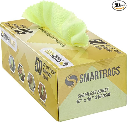 Arkwright Smart Rags Microfiber Cleaning Cloths, Pack of 50 in a Box, Lint Free 215 GSM Reusable Towels for Auto, Office and Household Cleaning, 16 x 16 in, Yellow
