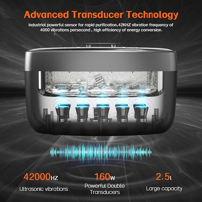 KECOOLKE 2.5L Large Capacity Ultrasonic Jewelry Cleaner with Degas, Heating and Time Setting 160 Watts Powerful Double Transducers for Jewelry Ring Silver Coins for Gifts