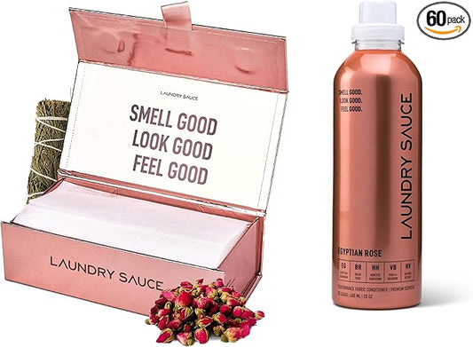 Laundry Sauce Bundle Set Luxury Scented Fabric Softener and Dryer Sheets Pack, Sophisticated Fragrances (Egyptian Rose)