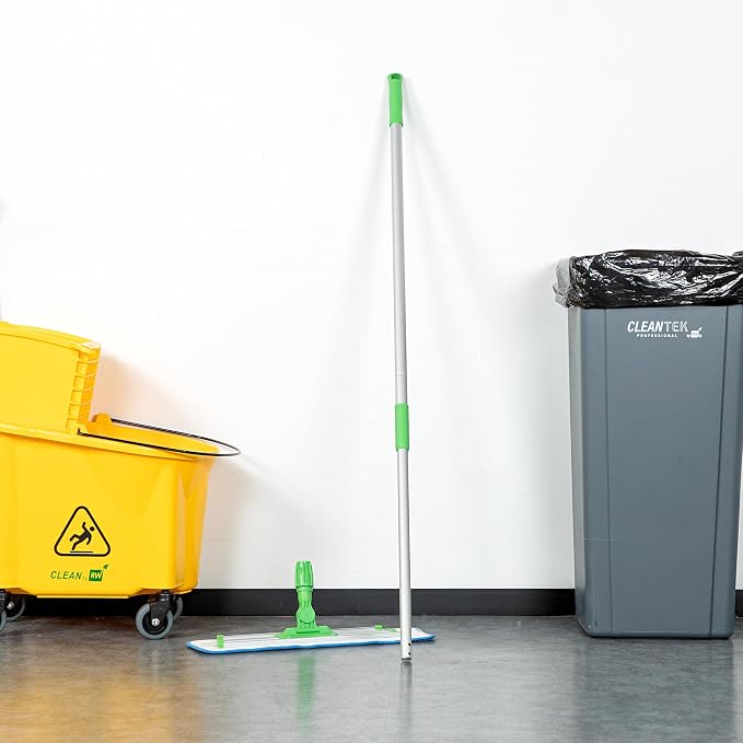 Restaurantware Telescopic Mop Handle - 60-Inch Aluminum Adjustable Heavy-Duty Cleaning Tool With Ergonomic Grip - Green