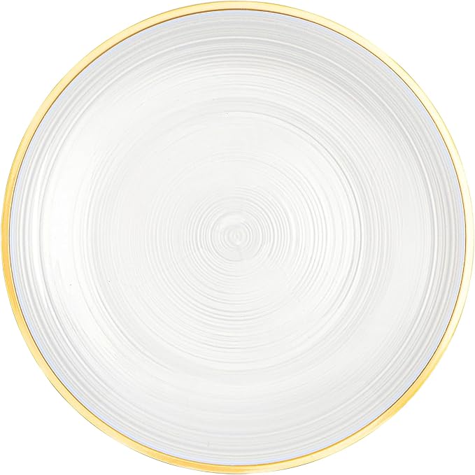 PLASTICPRO 32 Pieces Crystal Design Plastic Plates Combo Pack 7 inch and 10 inch Gold Rim Elegant Disposable Plates, Pearl White
