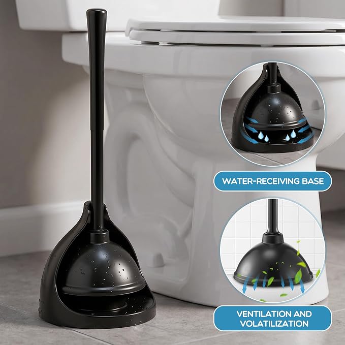 Reallnaive 12 Pack Toilet Plunger with Holder, Commercial Grade Heavy-Duty Plunger Set with Storage Base, Professional Bathroom Maintenance Tool