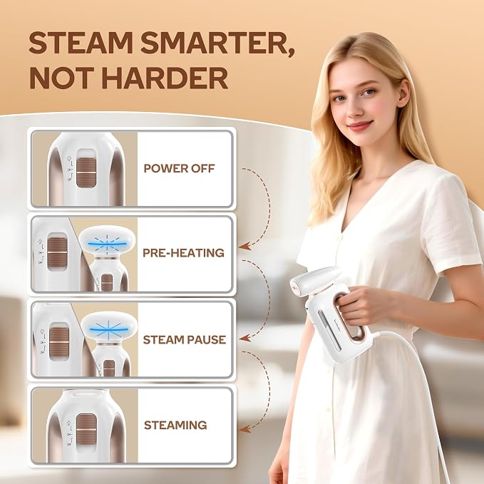 Newbealer Handheld Fabric Steamer 850W Portable Wrinkle Remover for 120V | Horizontal & Vertical Steaming, 360° Leakproof Pump-driven Design, 30s Fast Heat Up, 230ml Water Tank, for Home, RV & Hotel