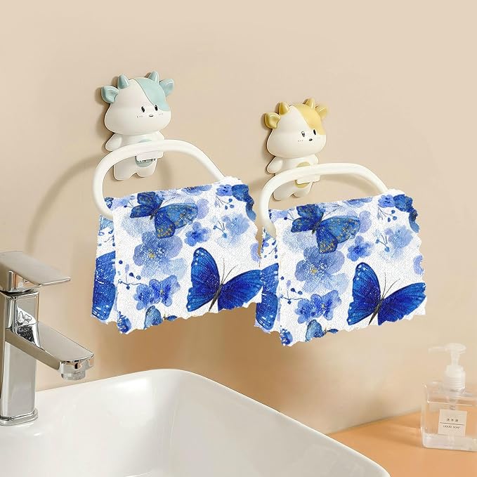 Watercolor Blue Butterfly Kitchen Towels Dish Cloths Set of 6 Microfiber Cleaning Cloths for Cars Super Absorbent Machine