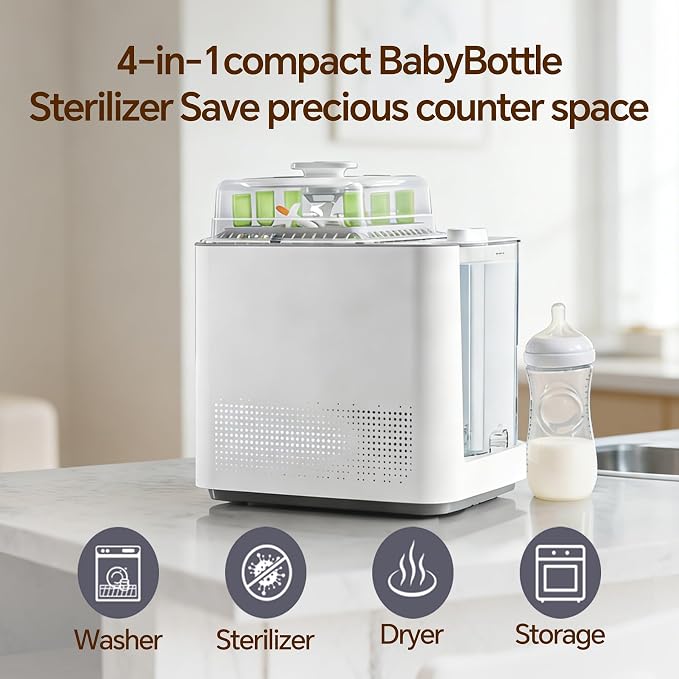 Baby Bottle Washer, Sterilizer & Dryer - All-in-One Cleaning Machine for Bottles,Sterilisateur Biberon 19-Minute Quick Clean, Suitable for All Baby Bottles and Breast Pump Accessories.