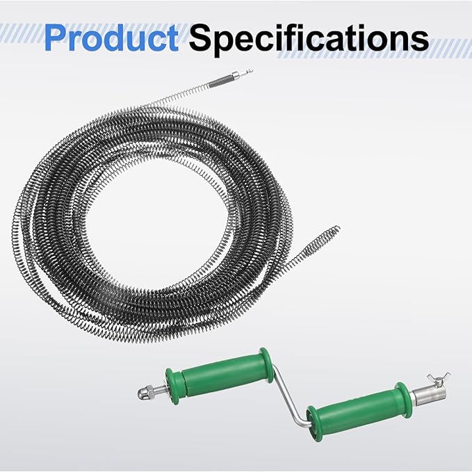 HARFINGTON Plumbing Drain Auger 3/8" (10mm) Dia. 65.7ft Manual Toilet Snake Flexible Drain Cleaner Tool with Drill Connector Spring Unclog Hair for Bathroom Kitchen Toilet Bathtub Sewer Sink